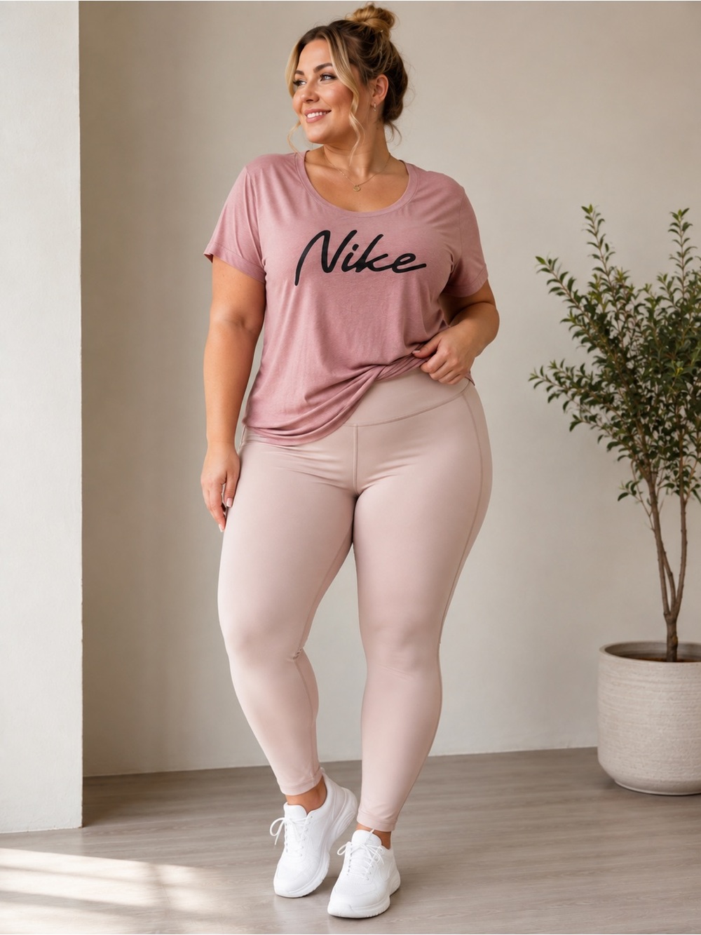 Nike women’s XXL Mauve Logo Tee with Blush High-Waist Leggings
